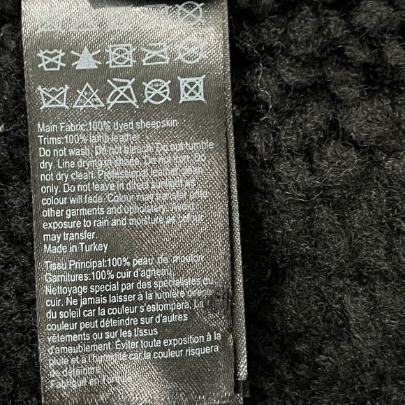 All Saints Rei Jacket Womens Small Black Shearling Sheepskin Lamb Leather Biker - Picture 12 of 16